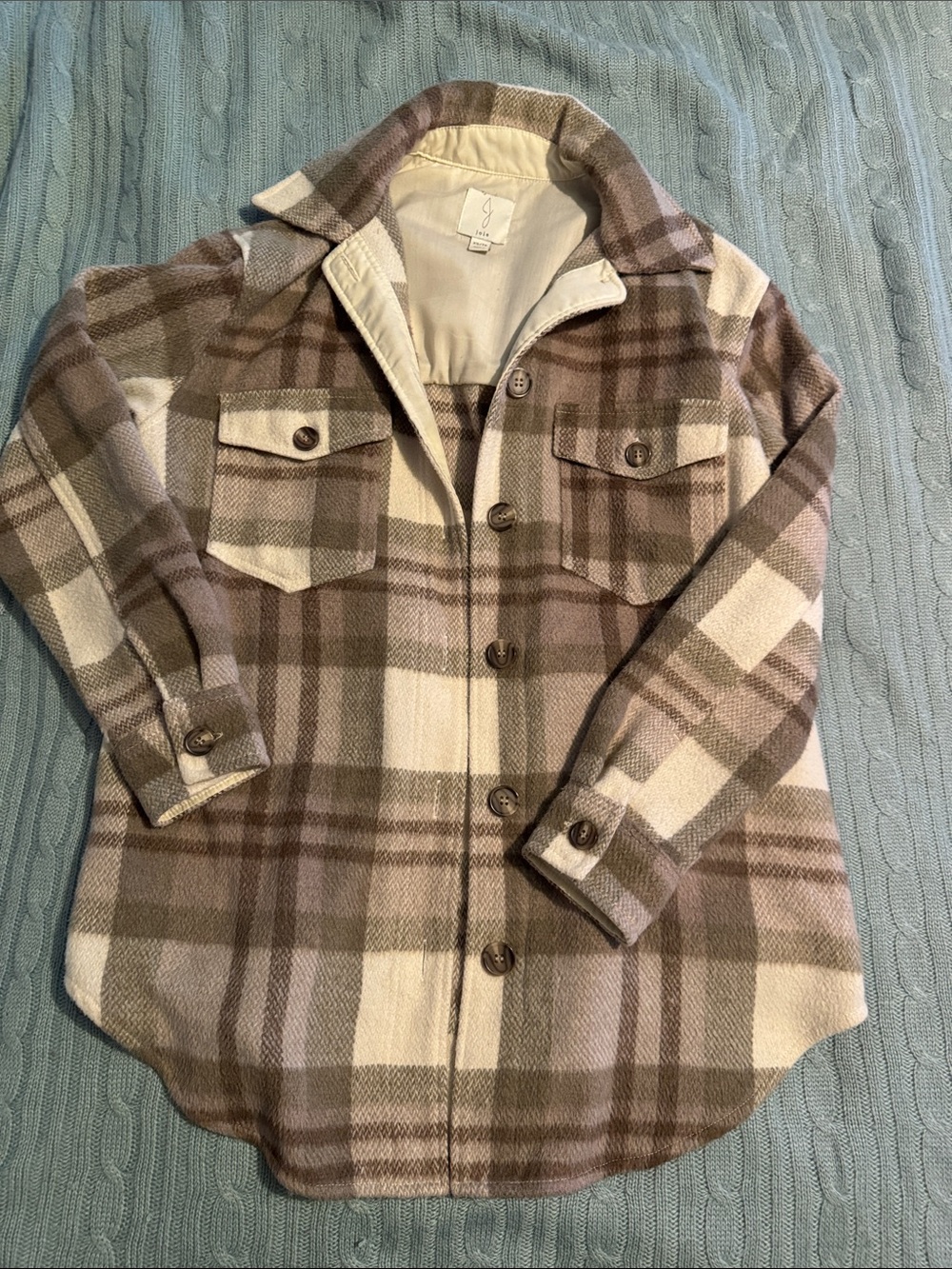 Joie Plaid Shacket in Cream and Brown